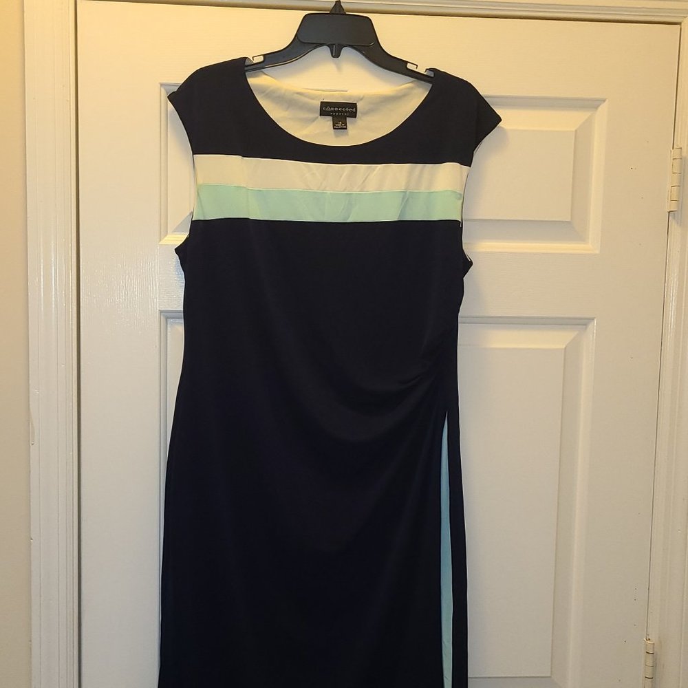 Women's Color Block Side Slit Dress - Connected Apparel, Size 16, Navy